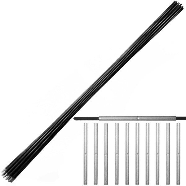 20 Glasfaserstaebe 1 m x 7 mm schwarz + 10 Hülsen 150 mm
