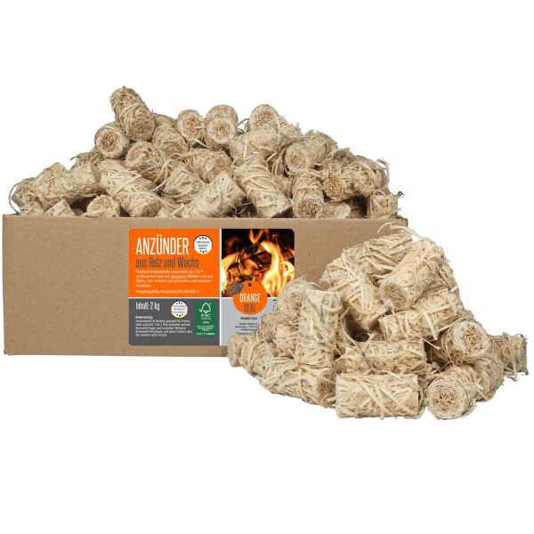 2,0 kg Premium Anzünder (Gril-, Kamin-, Ofenanzünder) aus Holzwolle und Wachs FSC 100%