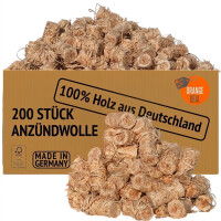 200 Stück Premium Anzünder (Gril-, Kamin-, Ofenanzünder) aus Holzwolle und Wachs