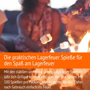 Lagerfeuer Stockbrot Spieße 100 Stück 90cm 6mm Durchmesser