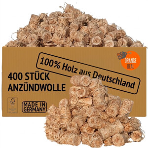 400 Stück Ofen Anzünder (Grill-, Kamin-, Ofenanzünder) aus zertifizierter Holzwolle und Wachs