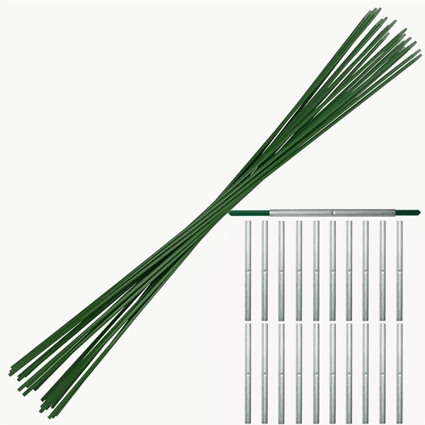 20 grüne Glasfaserstaebe 1 m x 7 mm + 10 Hülsen 150 mm