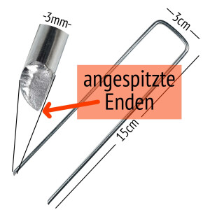 100 rostfreie Erdanker Bodenanker 15 cm lang 3 cm breit 3 mm Ø für Netze, Zelte, Käfige, Tiergehege, Weidezäune, Pflanzenstützen Rankgitter, Planen, Vliesse, Fußballtore, Volleyballnetze