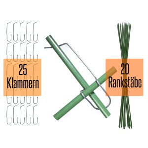 20 grüne unverwüstliche und langlebige Pflanzstäbe aus Glasfaser (GFK) 1 m x 7 mm + 25 Klammern 8-16 mm zum Bau individueller Rankgitter
