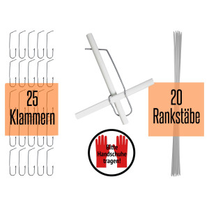 20 weiße  unverwüstliche und langlebige Pflanzstäbe aus Glasfaser (GFK) 1 m x 7 mm + 25 Klammern 8-16 mm zum Bau individueller Rankgitter