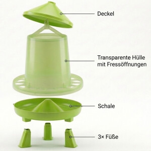 Futterautomat Hühner Rattensicher - Hühnerfutterautomat mit Futterspender für Geflügel, Wachteln - Großer Hühnerfutter Behälter als Futtertrog und Futternapf - Geflügeltränke